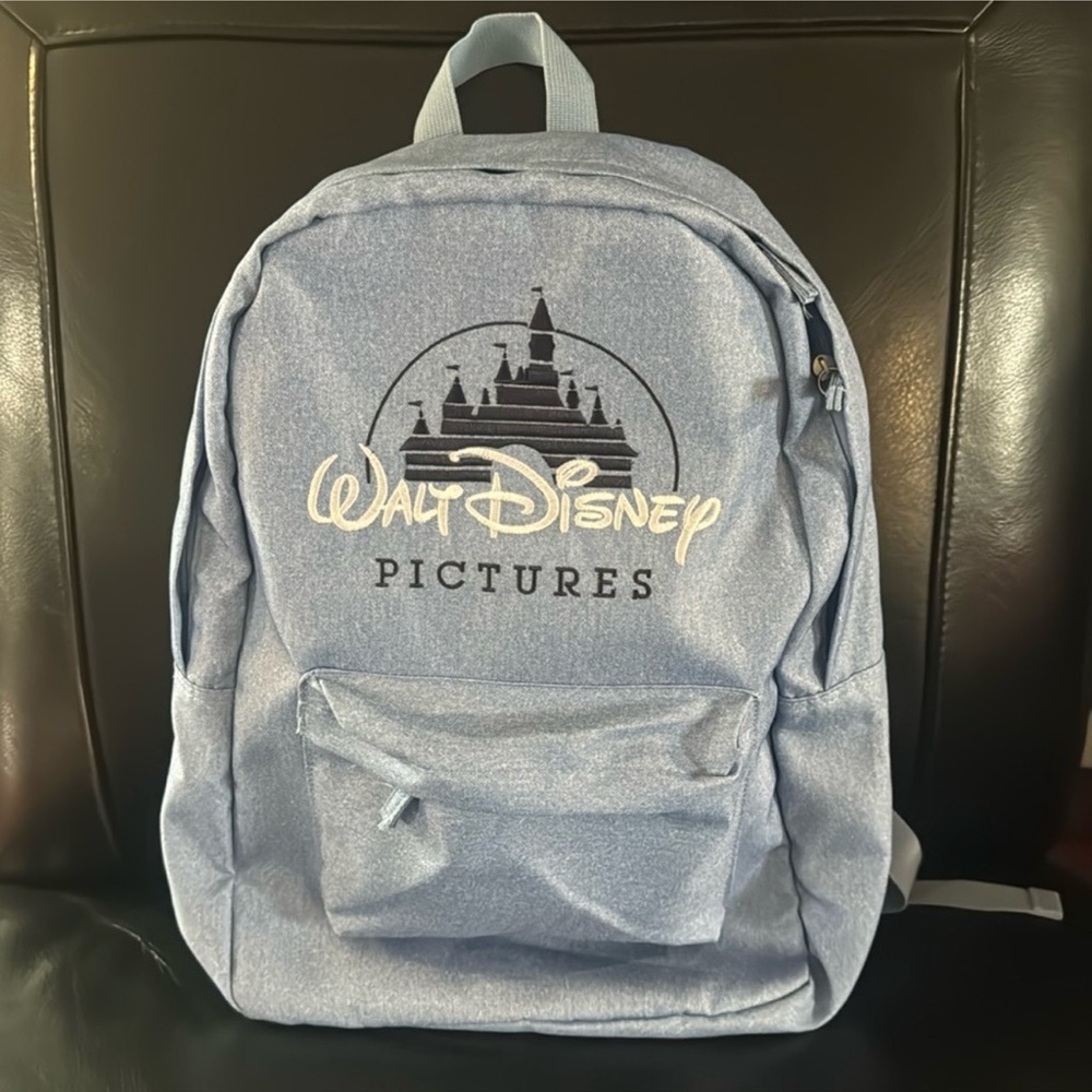 NWOT Walt Disney Pictures embroidered castle logo Disney Store backpack blue